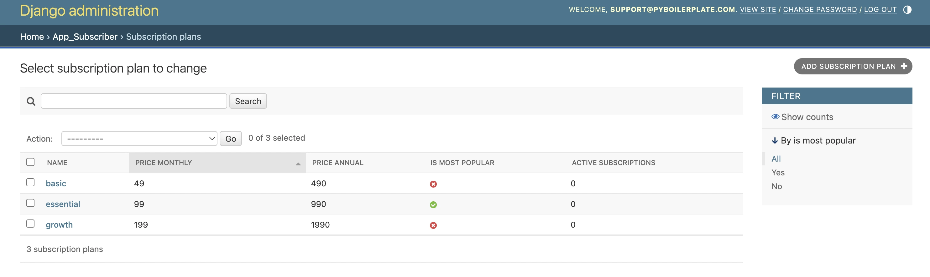 subscription plans admin overview