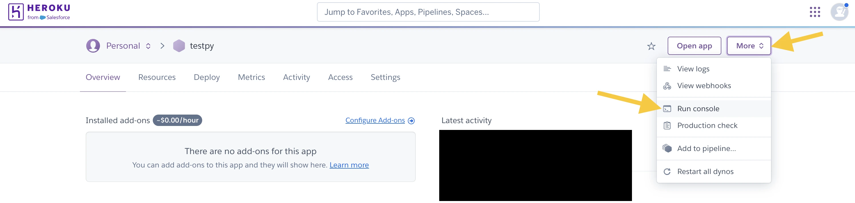 heroku deploy run console